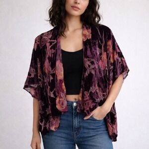 Whimsigoth Velvet Burnout Floral Kimono Cardigan Large Romantic Fairy Grunge